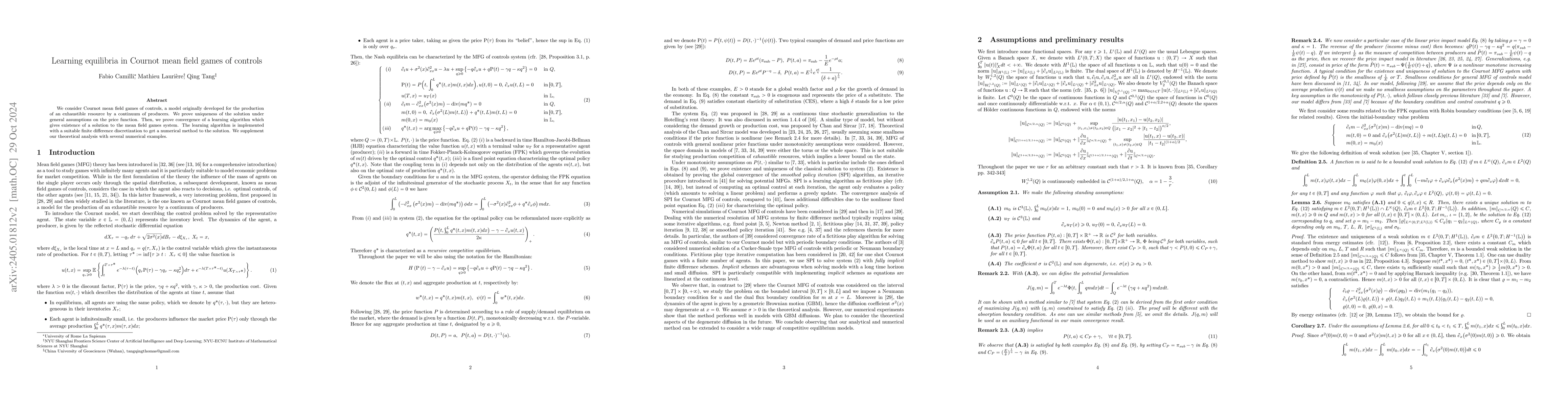 Thumbnail for Learning equilibria in Cournot mean field games of controls
