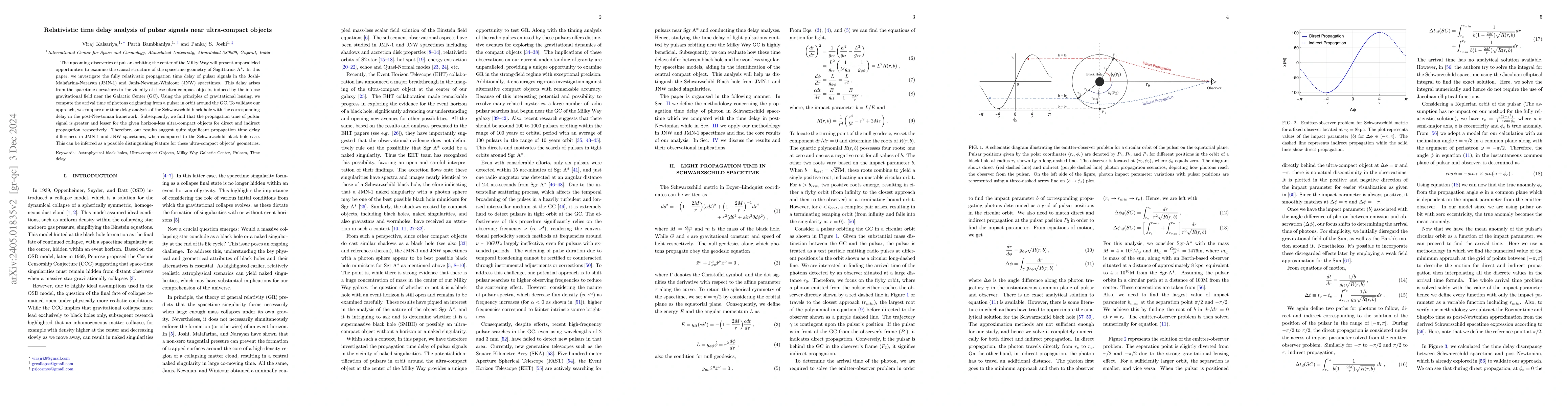 Thumbnail for Relativistic time delay analysis of pulsar signals near ultra-compact
  objects