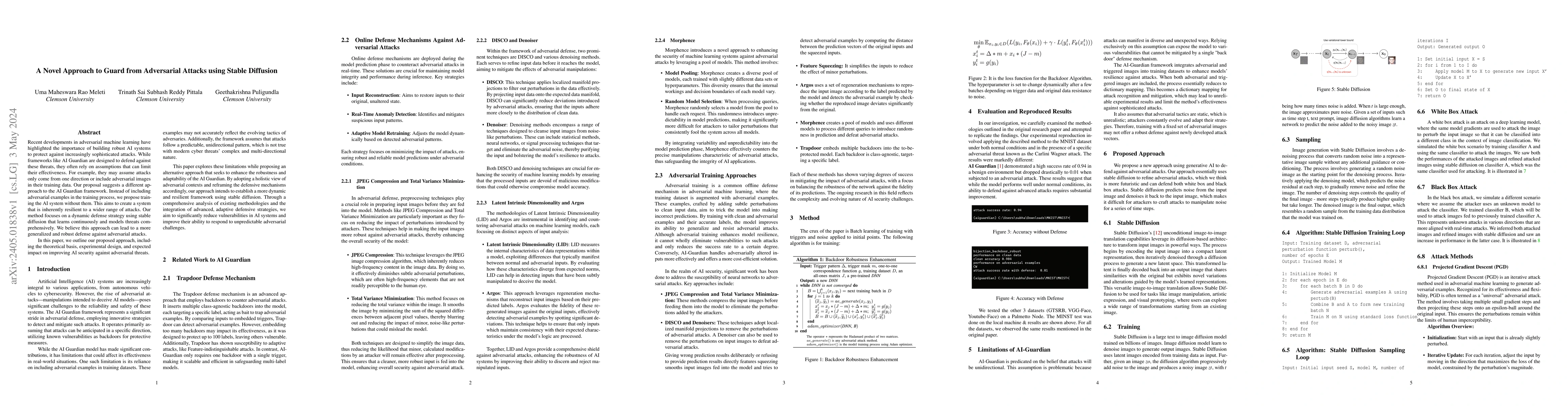 Thumbnail for A Novel Approach to Guard from Adversarial Attacks using Stable
  Diffusion