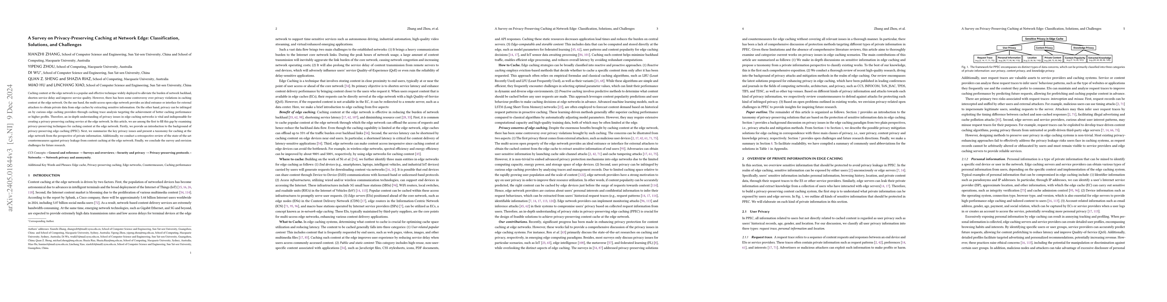 Thumbnail for A Survey on Privacy-Preserving Caching at Network Edge: Classification,
  Solutions, and Challenges