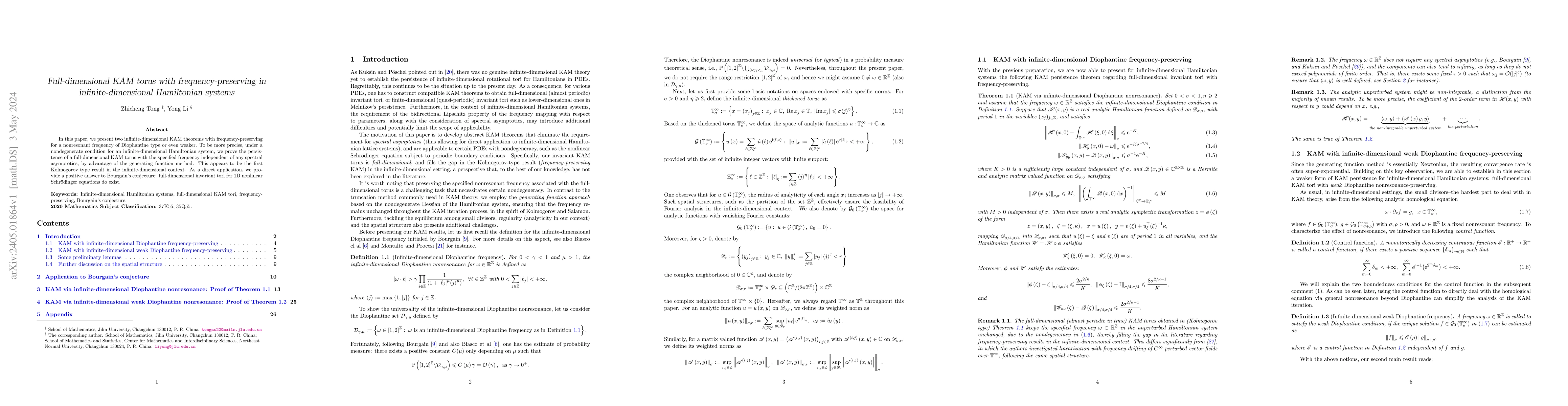 Thumbnail for Full-dimensional KAM torus with frequency-preserving in
  infinite-dimensional Hamiltonian systems