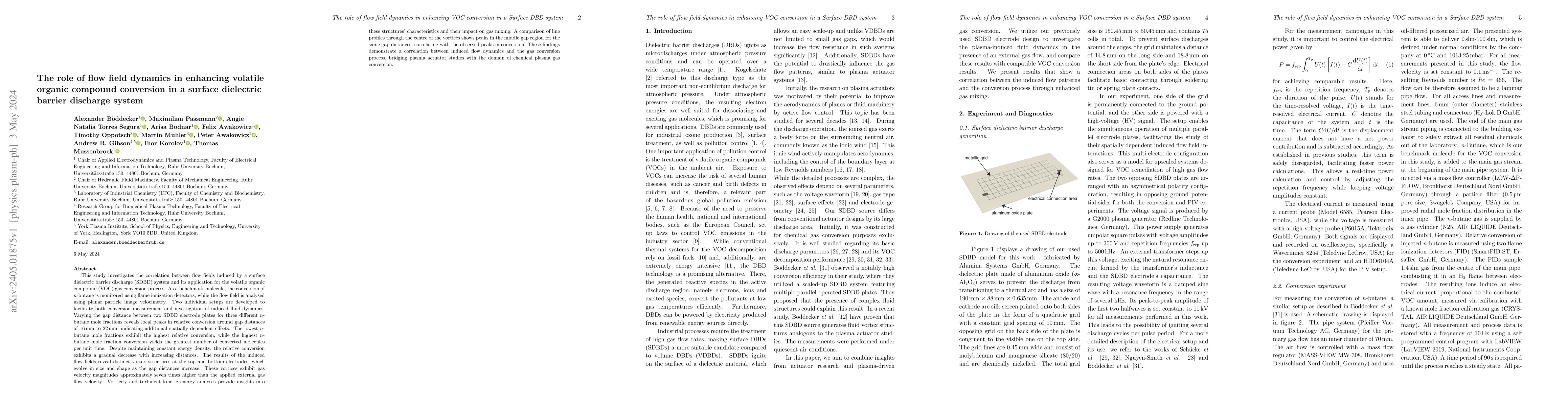 Thumbnail for The role of flow field dynamics in enhancing volatile organic compound
  conversion in a surface dielectric barrier discharge system