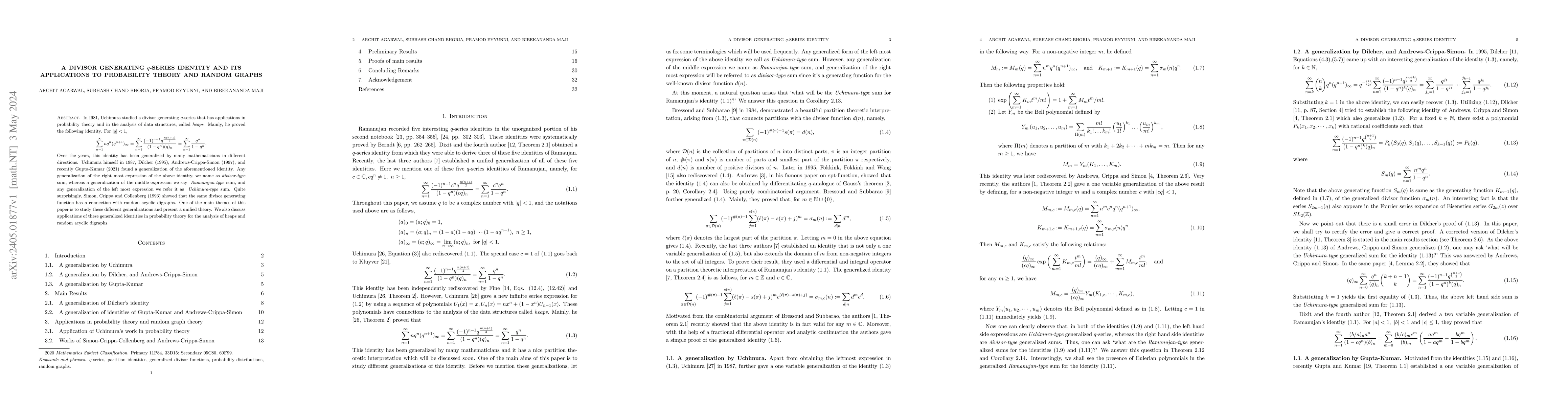Thumbnail for A divisor generating q-series identity and its applications to
  probability theory and random graphs