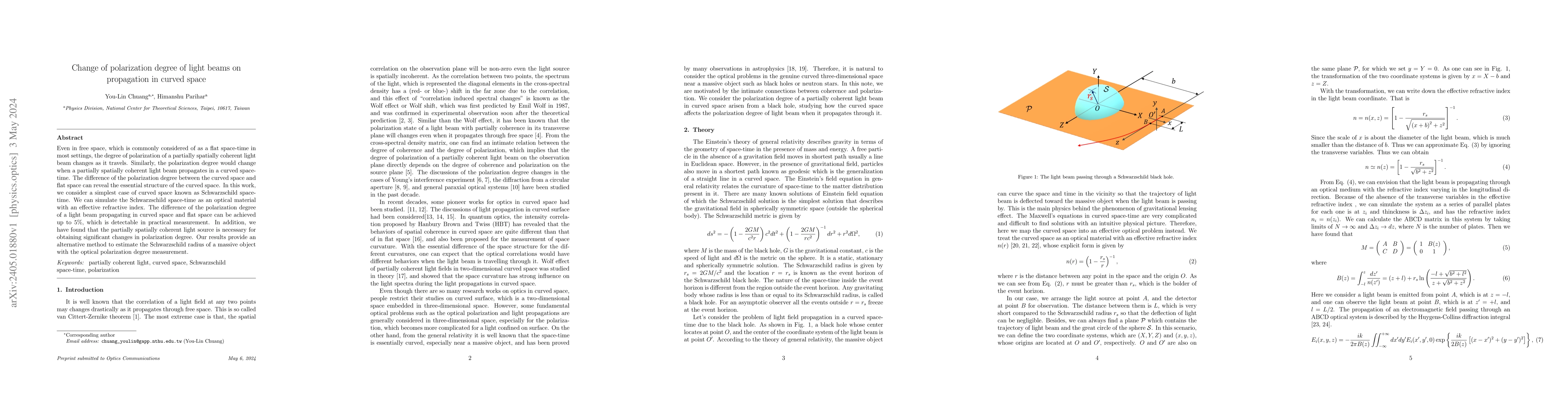 Thumbnail for Change of polarization degree of light beams on propagation in curved
  space