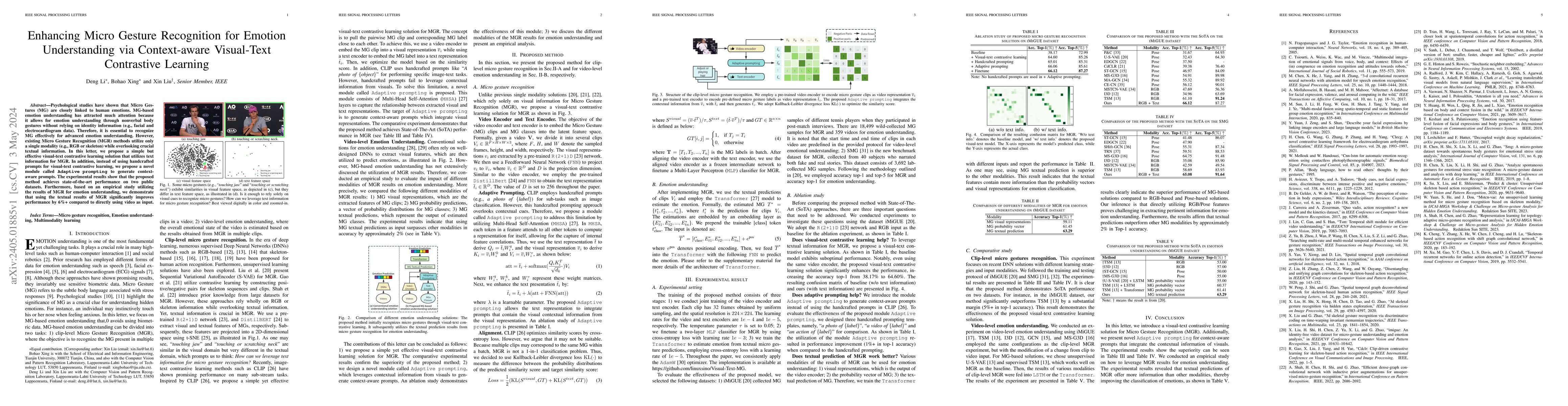Thumbnail for Enhancing Micro Gesture Recognition for Emotion Understanding via
  Context-aware Visual-Text Contrastive Learning