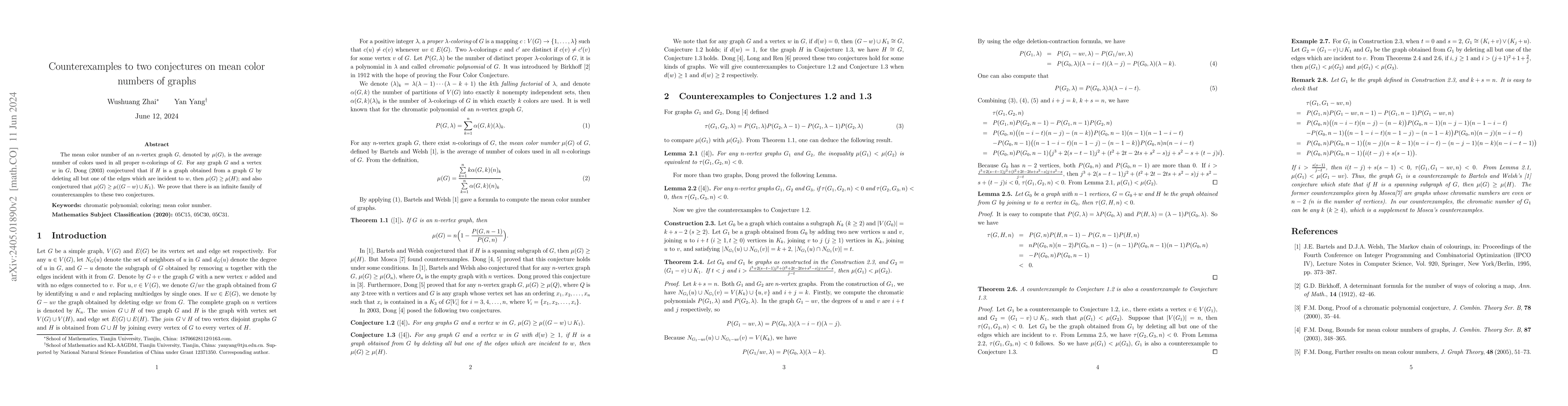 Thumbnail for Counterexamples to two conjectures on mean color numbers of graphs