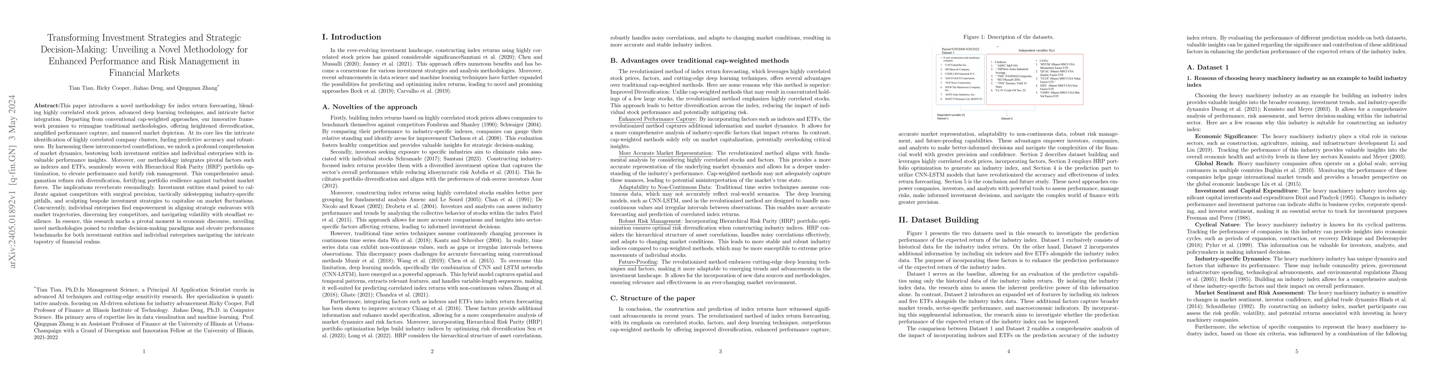 Thumbnail for Transforming Investment Strategies and Strategic Decision-Making:
  Unveiling a Novel Methodology for Enhanced Performance and Risk Management in
  Financial Markets