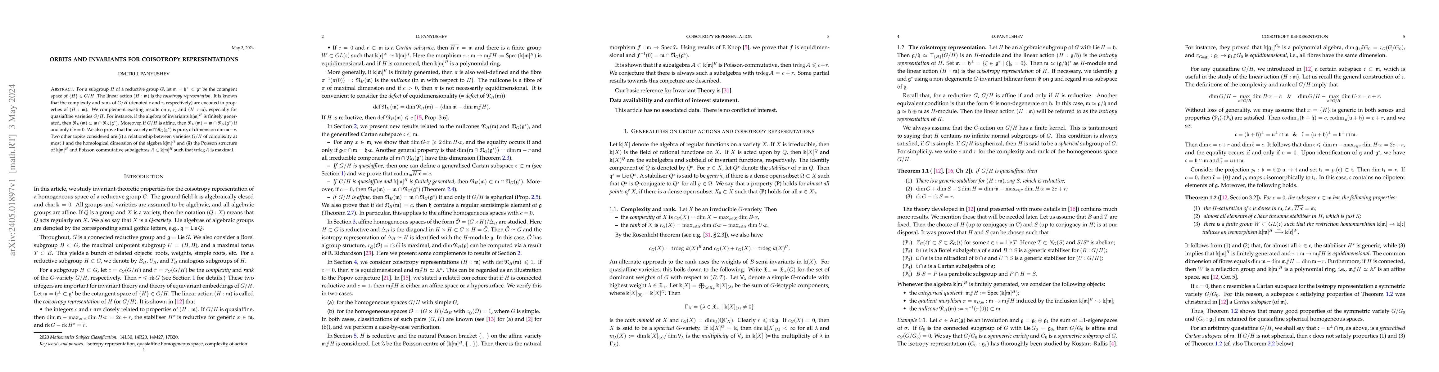Thumbnail for Orbits and invariants for coisotropy representations