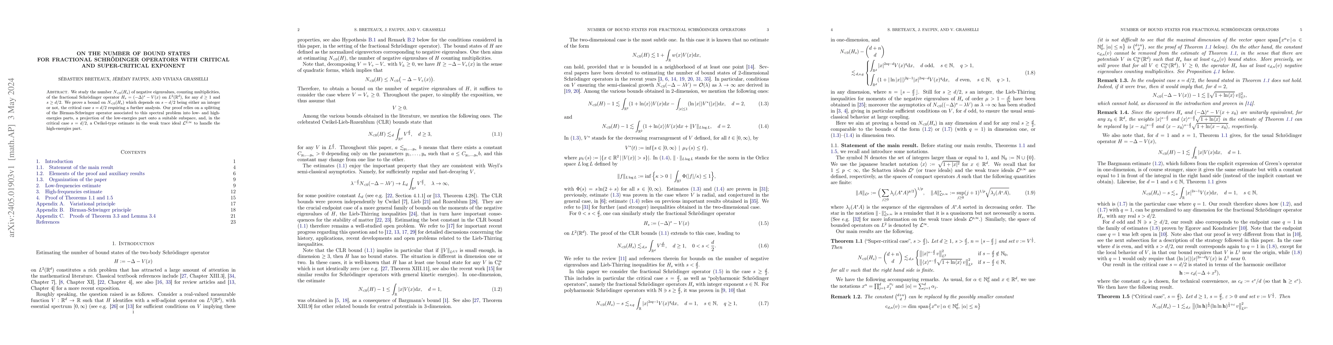 Thumbnail for On the number of bound states for fractional Schr{\"o}dinger operators
  with critical and super-critical exponent