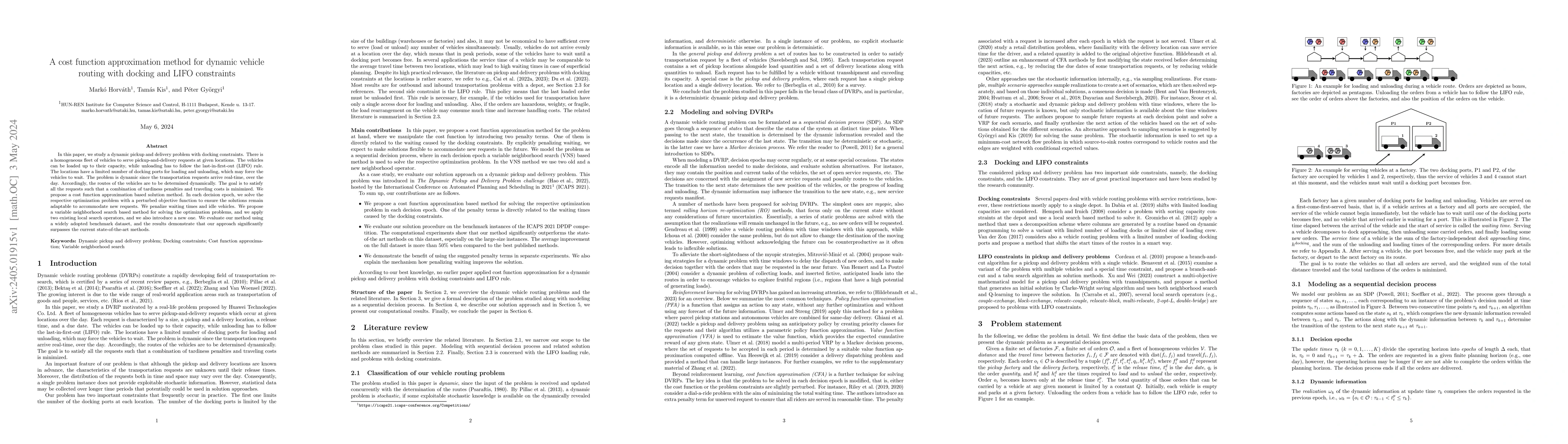 Thumbnail for A cost function approximation method for dynamic vehicle routing with
  docking and LIFO constraints