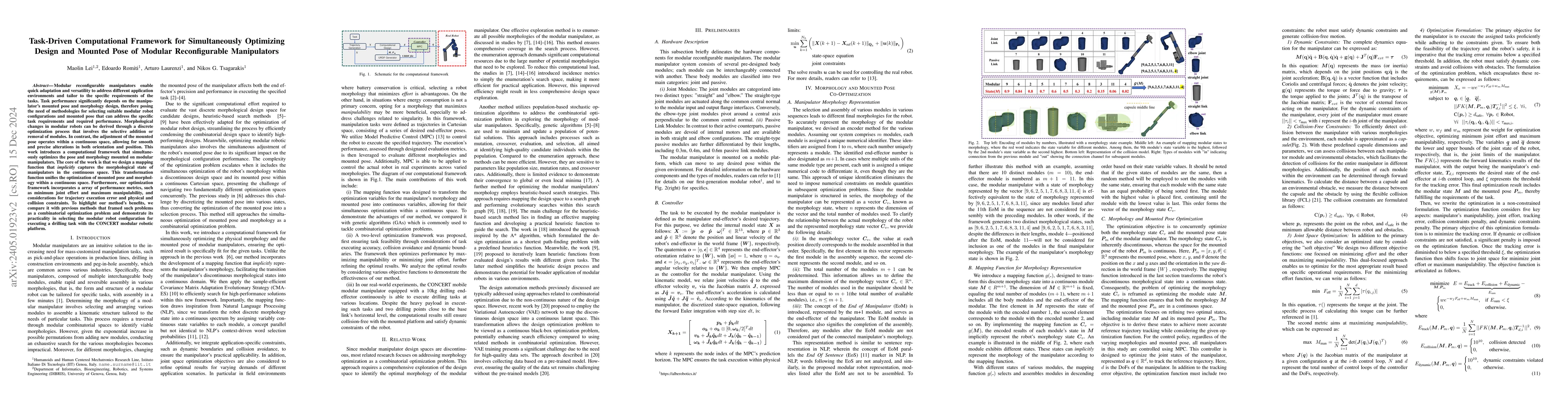 Thumbnail for Task-Driven Computational Framework for Simultaneously Optimizing Design
  and Mounted Pose of Modular Reconfigurable Manipulators