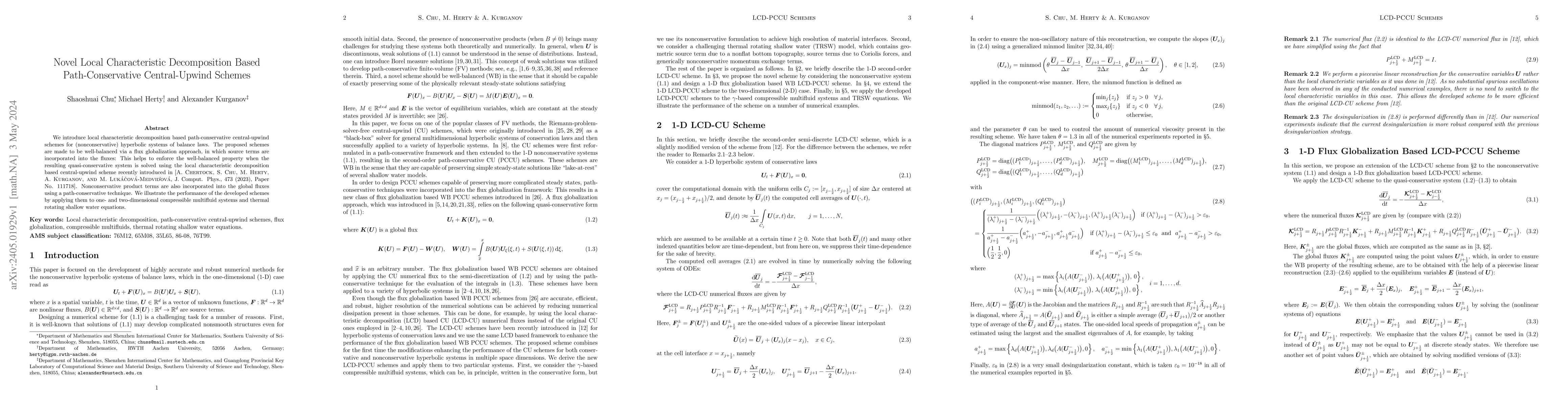 Thumbnail for Novel Local Characteristic Decomposition Based Path-Conservative
  Central-Upwind Schemes