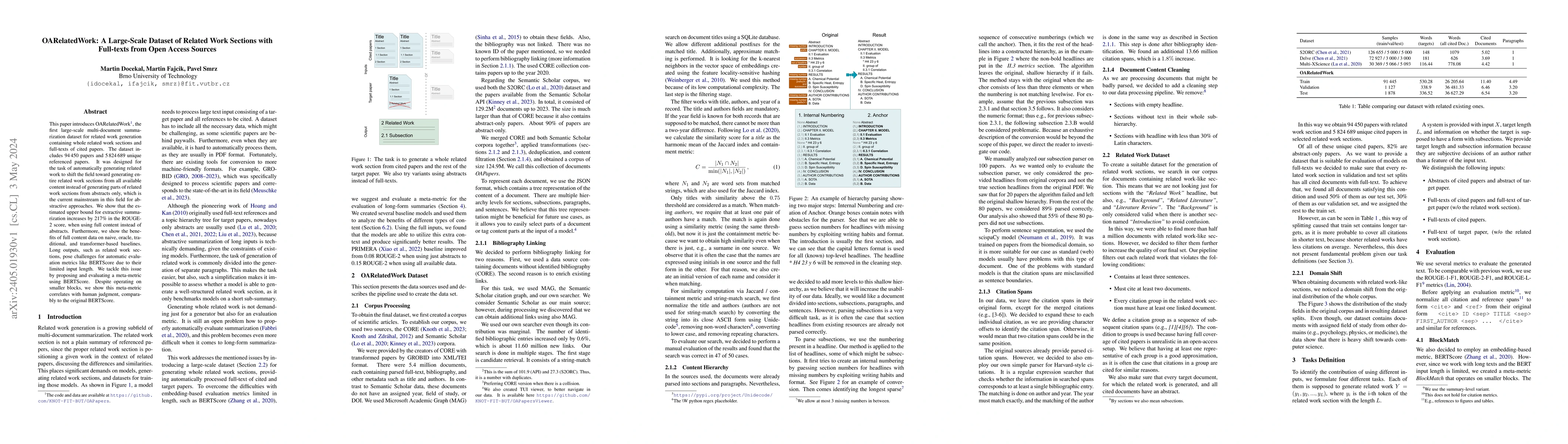 Thumbnail for OARelatedWork: A Large-Scale Dataset of Related Work Sections with
  Full-texts from Open Access Sources