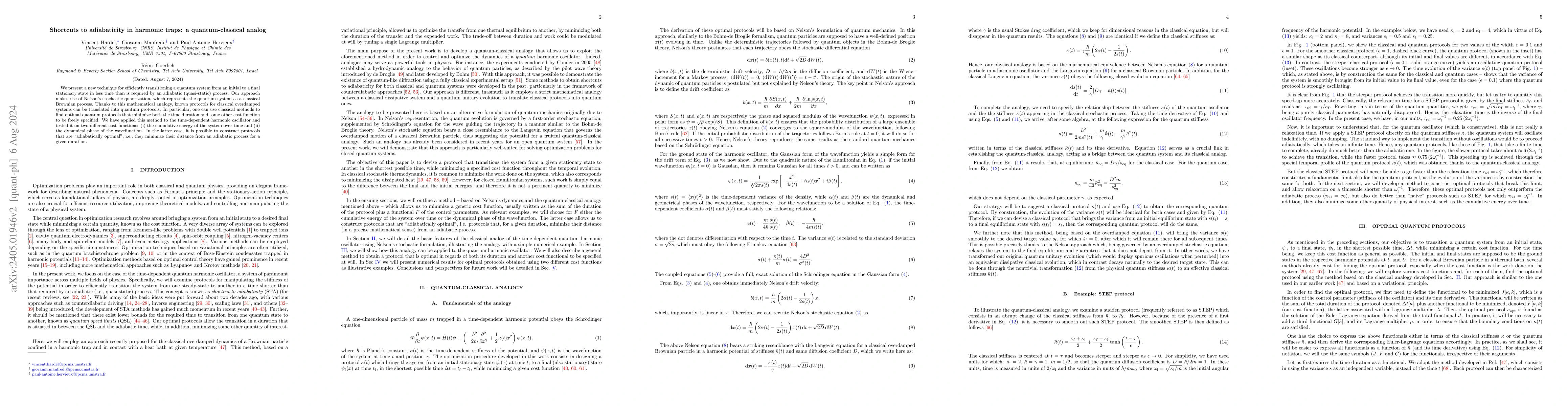 Thumbnail for Shortcuts to adiabaticity in harmonic traps: a quantum-classical analog