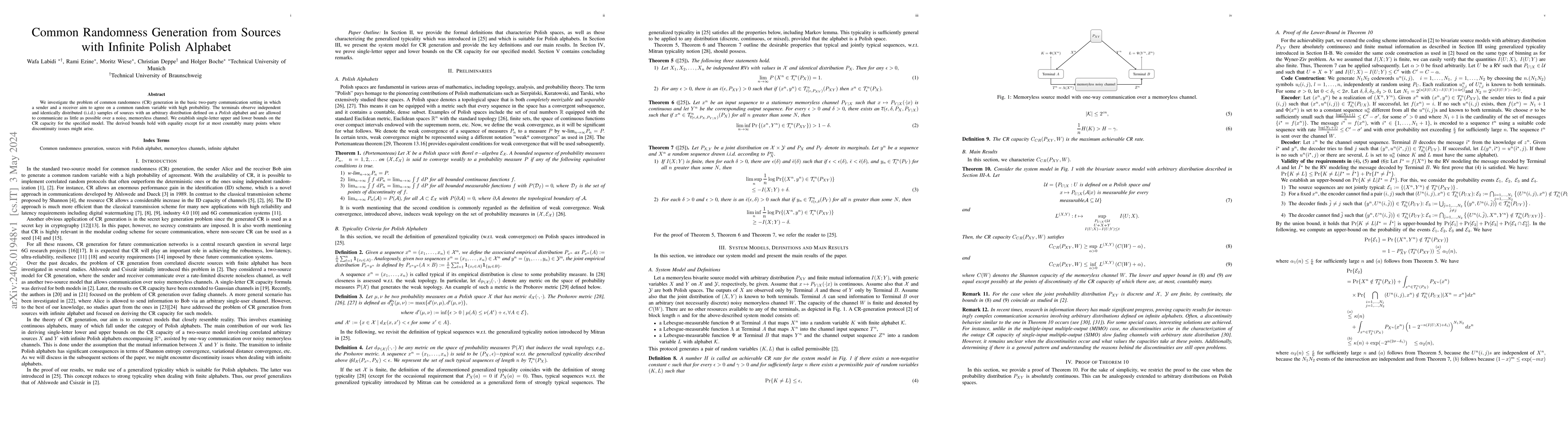 Thumbnail for Common Randomness Generation from Sources with Infinite Polish Alphabet