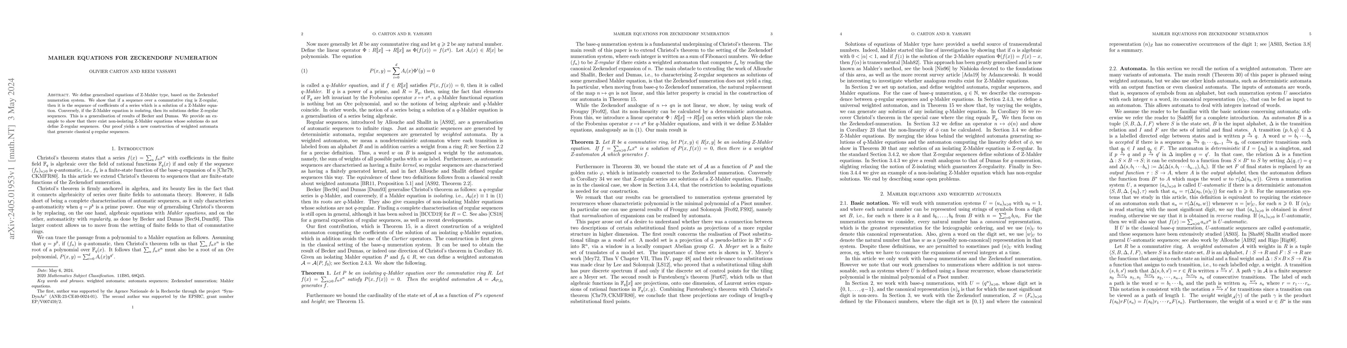 Thumbnail for Mahler equations for Zeckendorf numeration