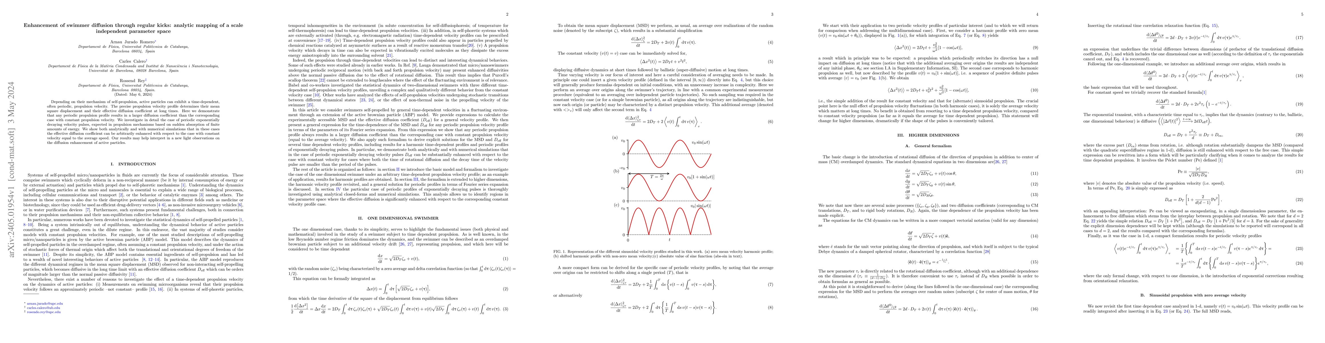 Thumbnail for Enhancement of swimmer diffusion through regular kicks: analytic mapping
  of a scale independent parameter space