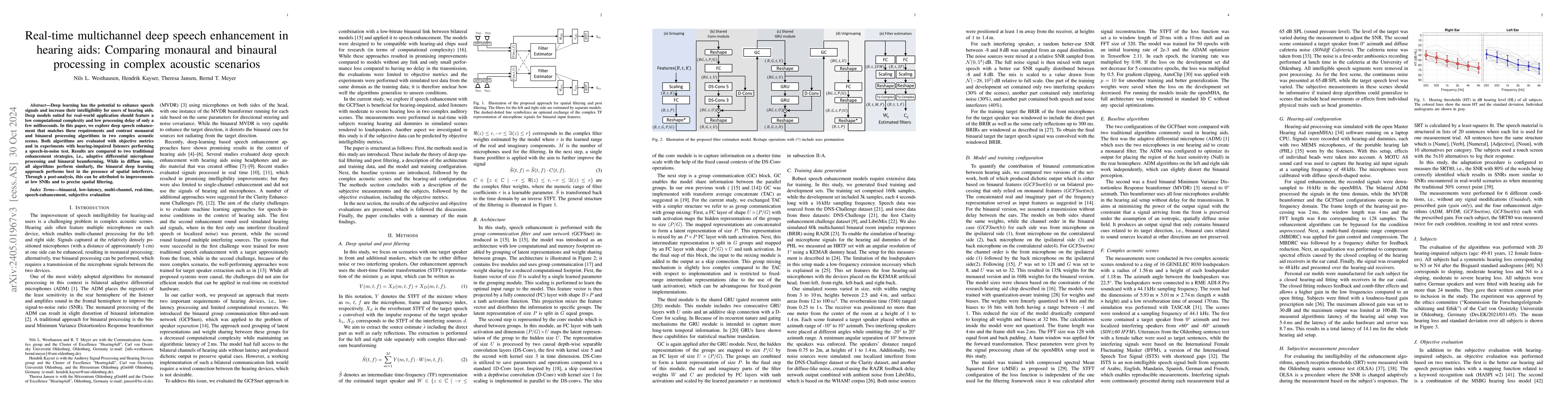 Thumbnail for Real-time multichannel deep speech enhancement in hearing aids:
  Comparing monaural and binaural processing in complex acoustic scenarios