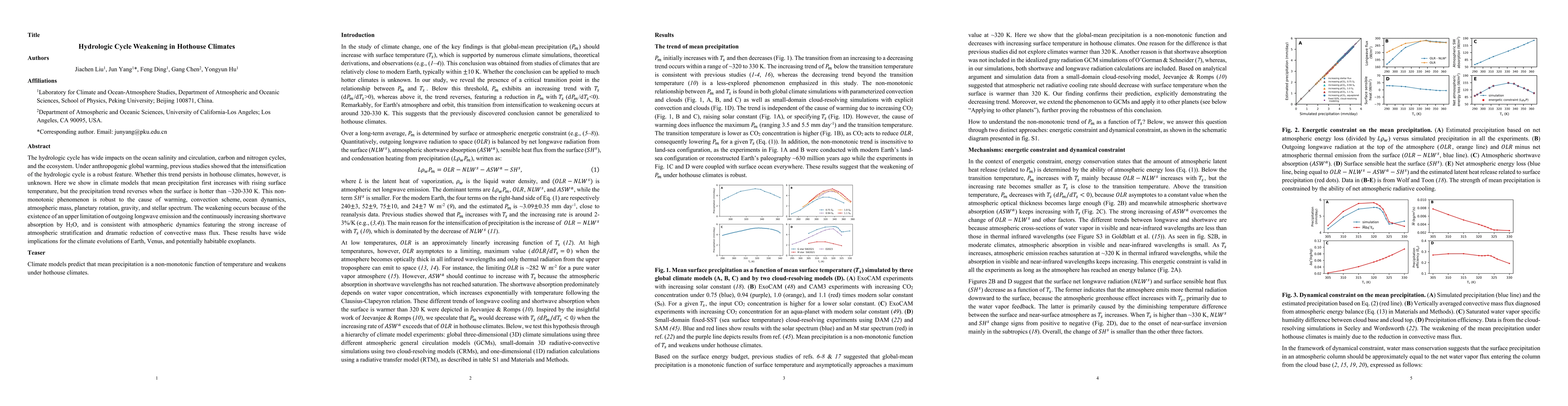 Thumbnail for Hydrologic Cycle Weakening in Hothouse Climates
