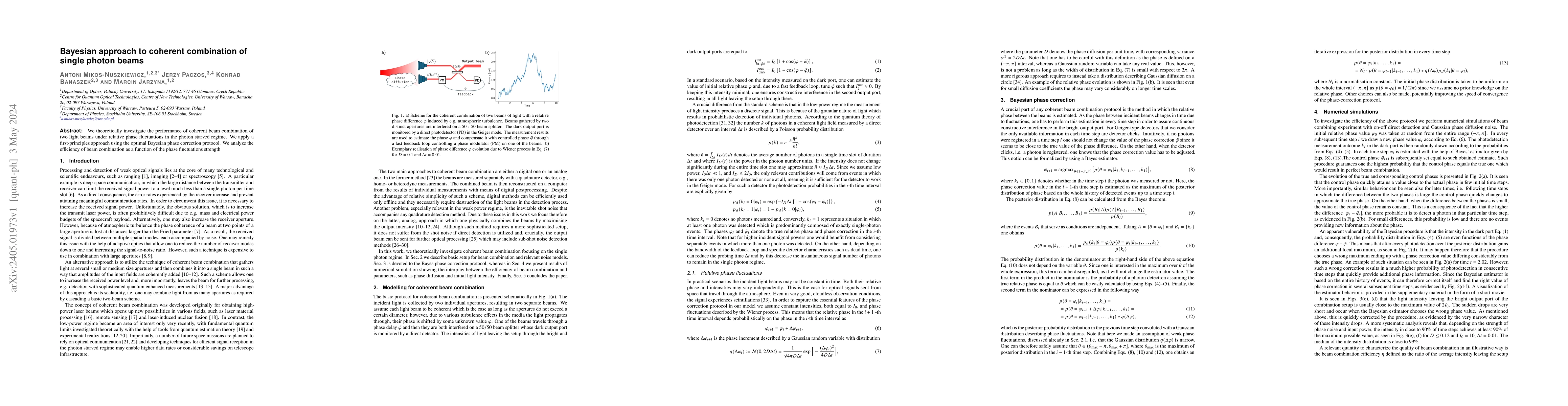 Thumbnail for Bayesian approach to coherent combination of single photon beams