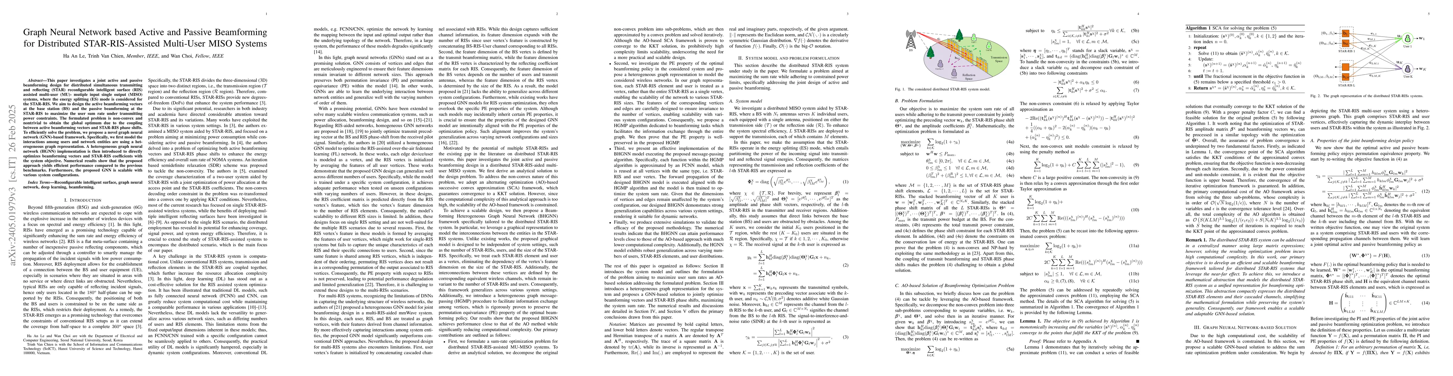 Thumbnail for Graph Neural Network based Active and Passive Beamforming for
  Distributed STAR-RIS-Assisted Multi-User MISO Systems