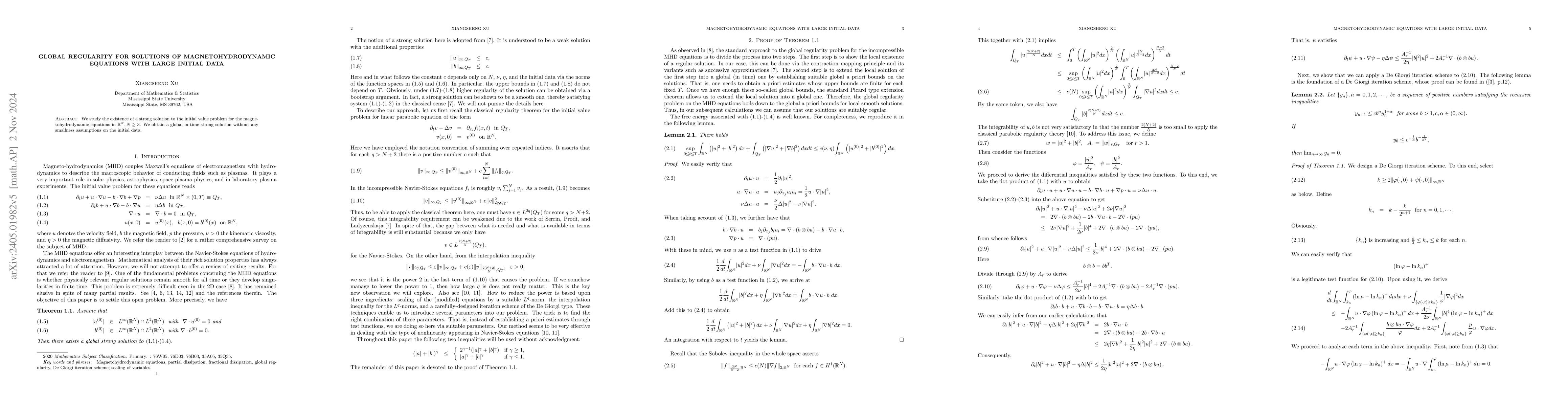 Thumbnail for Global regularity for solutions of magnetohydrodynamic equations with
  large initial data