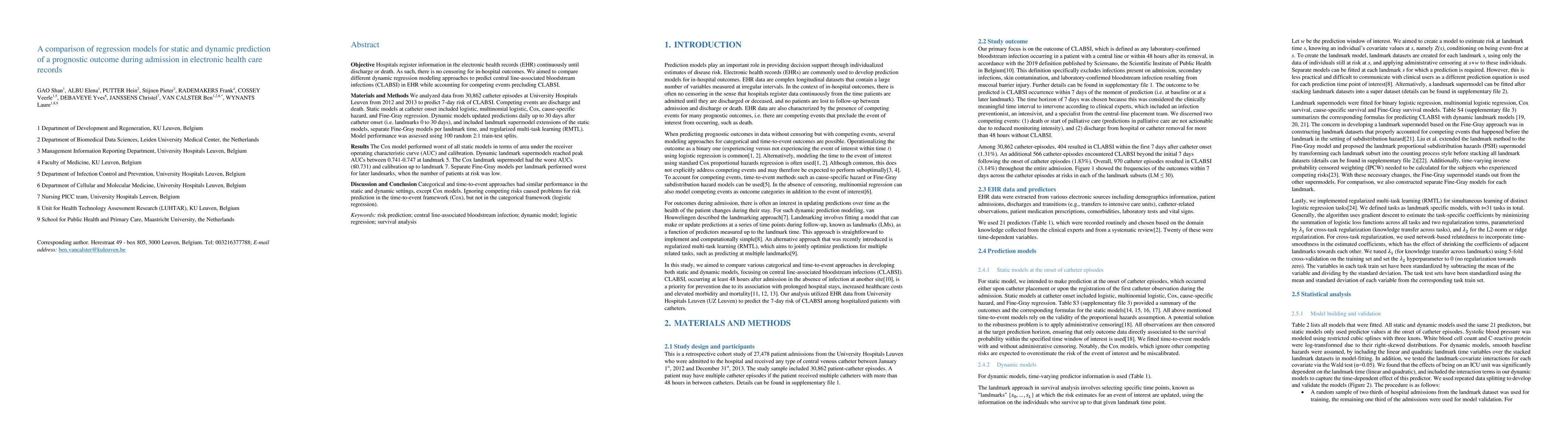 Thumbnail for A comparison of regression models for static and dynamic prediction of a
  prognostic outcome during admission in electronic health care records