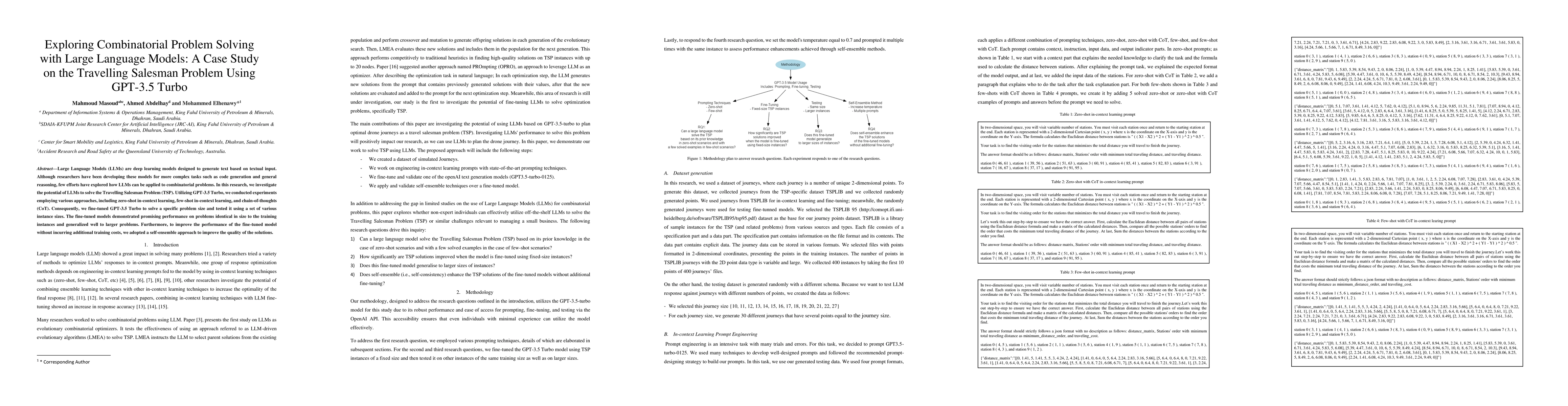 Thumbnail for Exploring Combinatorial Problem Solving with Large Language Models: A
  Case Study on the Travelling Salesman Problem Using GPT-3.5 Turbo