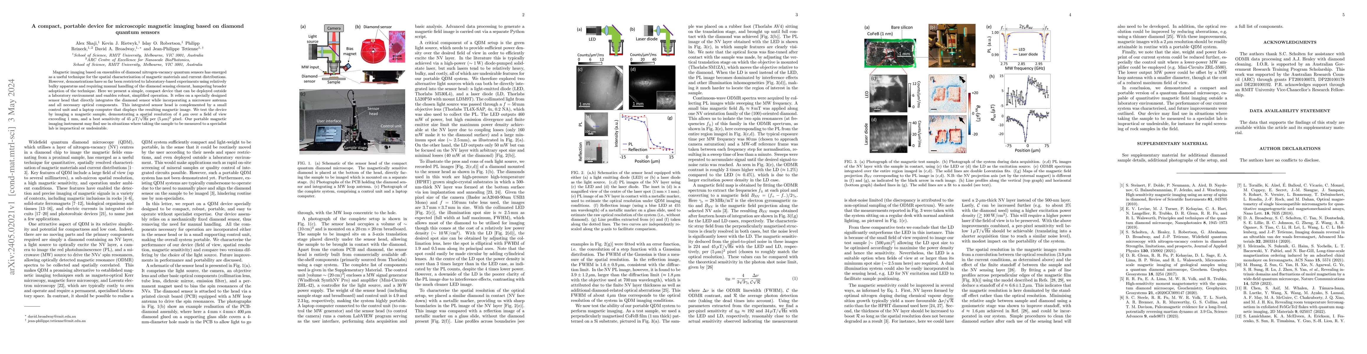Thumbnail for A compact, portable device for microscopic magnetic imaging based on
  diamond quantum sensors