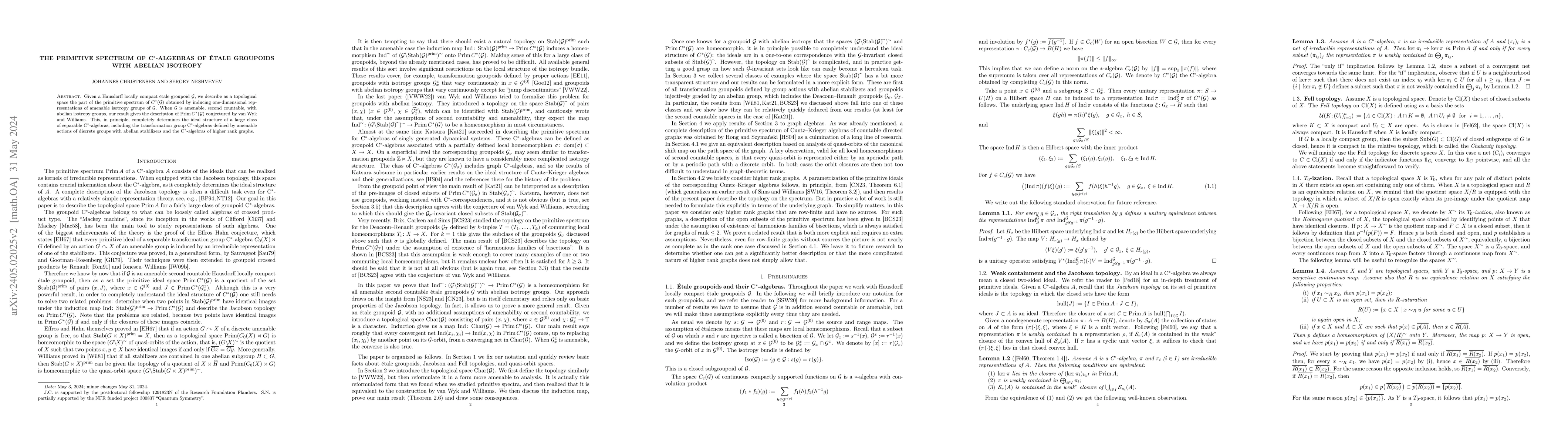 Thumbnail for The primitive spectrum of C*-algebras of etale groupoids with abelian
  isotropy