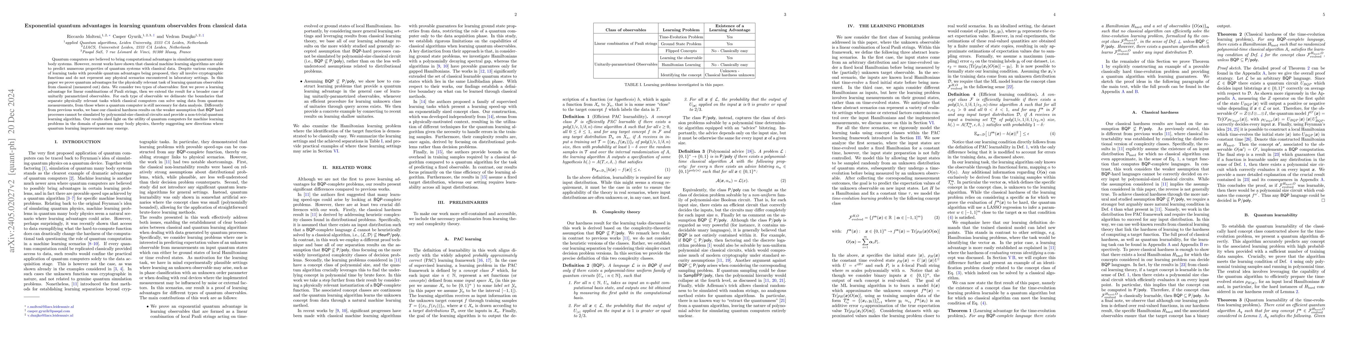 Thumbnail for Exponential quantum advantages in learning quantum observables from
  classical data