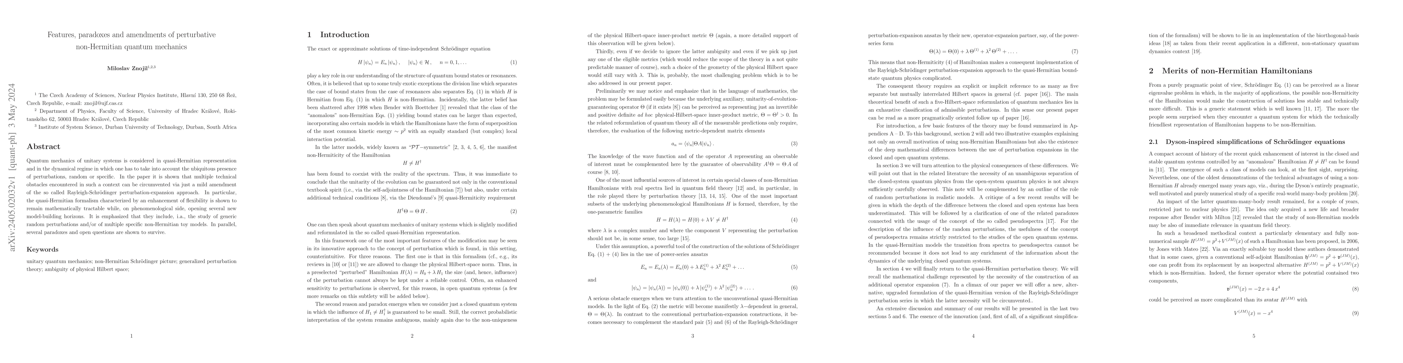 Thumbnail for Features, paradoxes and amendments of perturbative non-Hermitian quantum
  mechanics