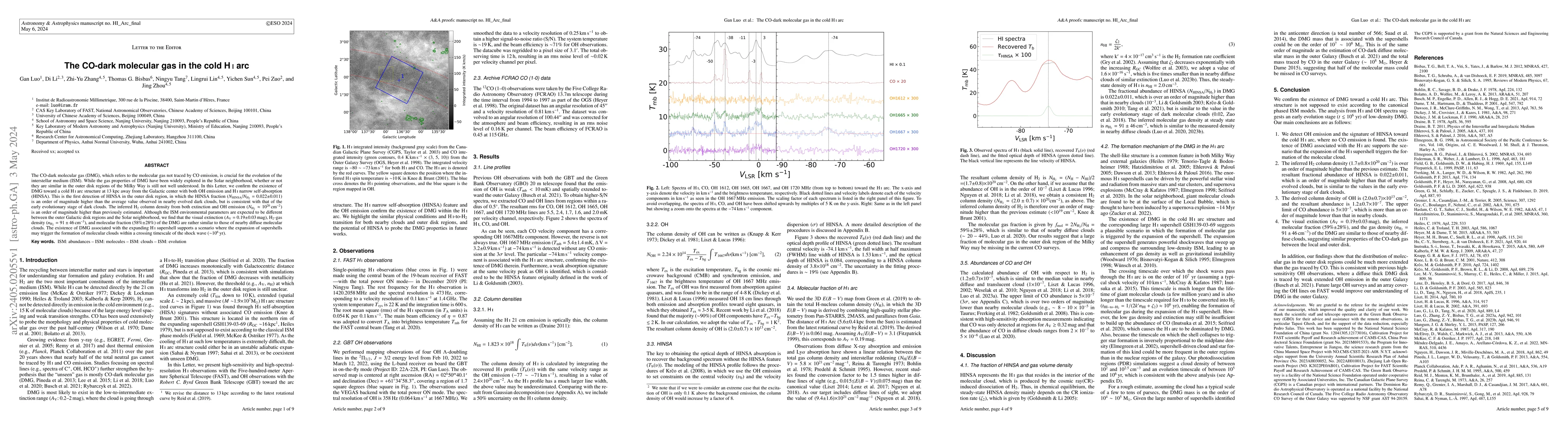 Thumbnail for The CO-dark molecular gas in the cold HI arc