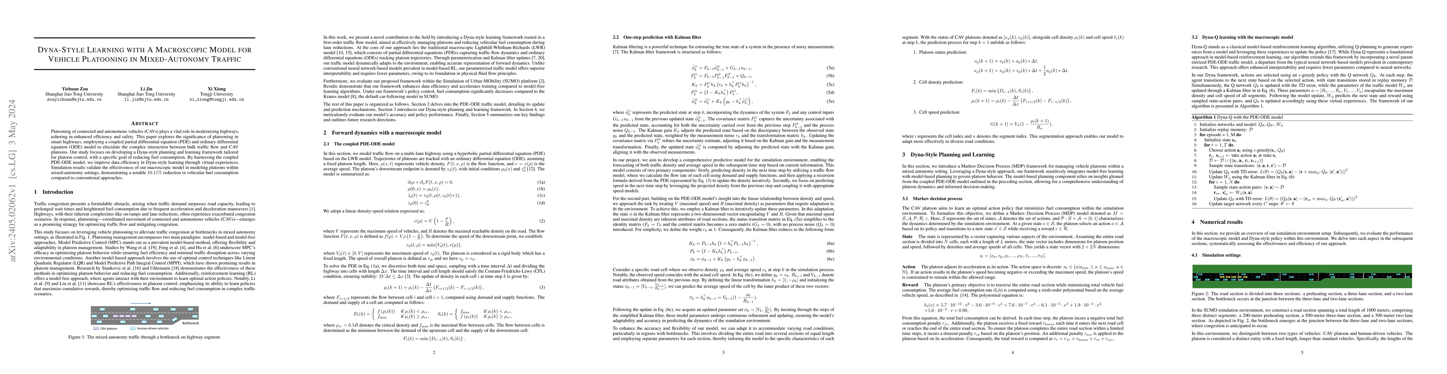 Thumbnail for Dyna-Style Learning with A Macroscopic Model for Vehicle Platooning in
  Mixed-Autonomy Traffic