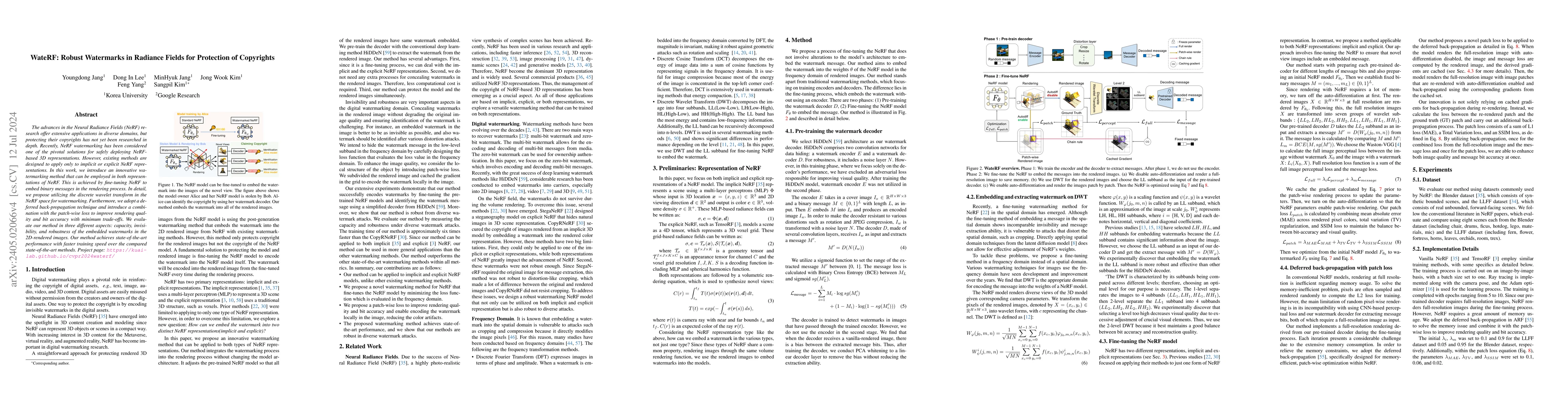 Thumbnail for WateRF: Robust Watermarks in Radiance Fields for Protection of
  Copyrights