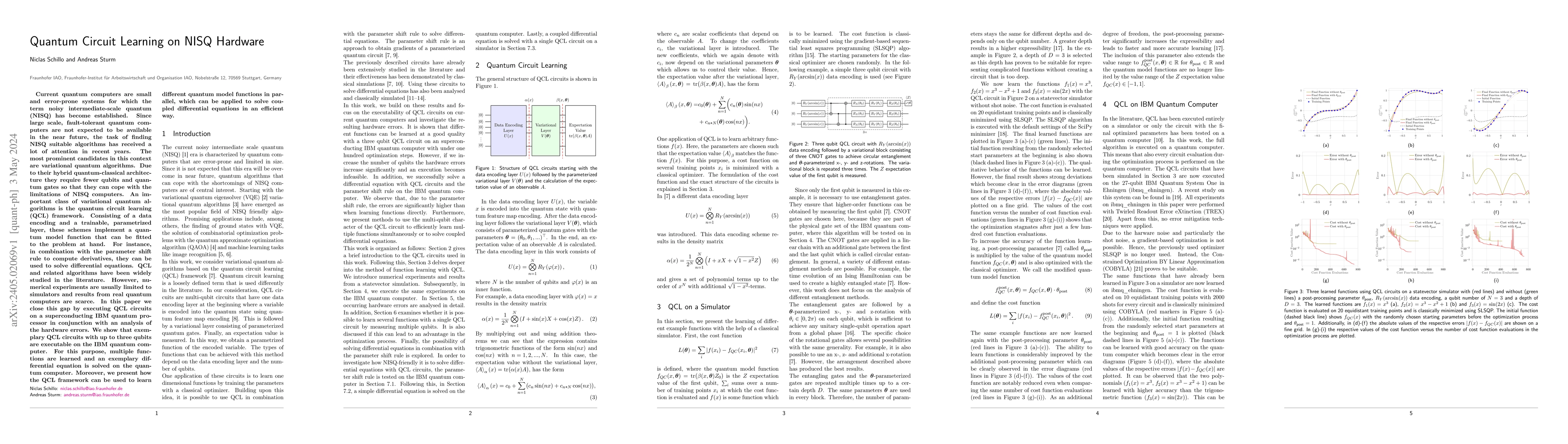 Thumbnail for Quantum Circuit Learning on NISQ Hardware