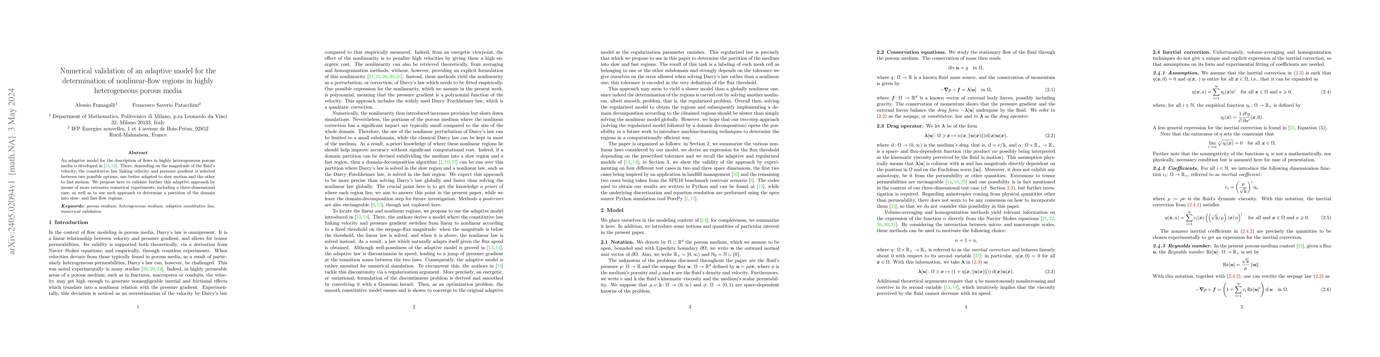 Thumbnail for Numerical validation of an adaptive model for the determination of
  nonlinear-flow regions in highly heterogeneous porous media