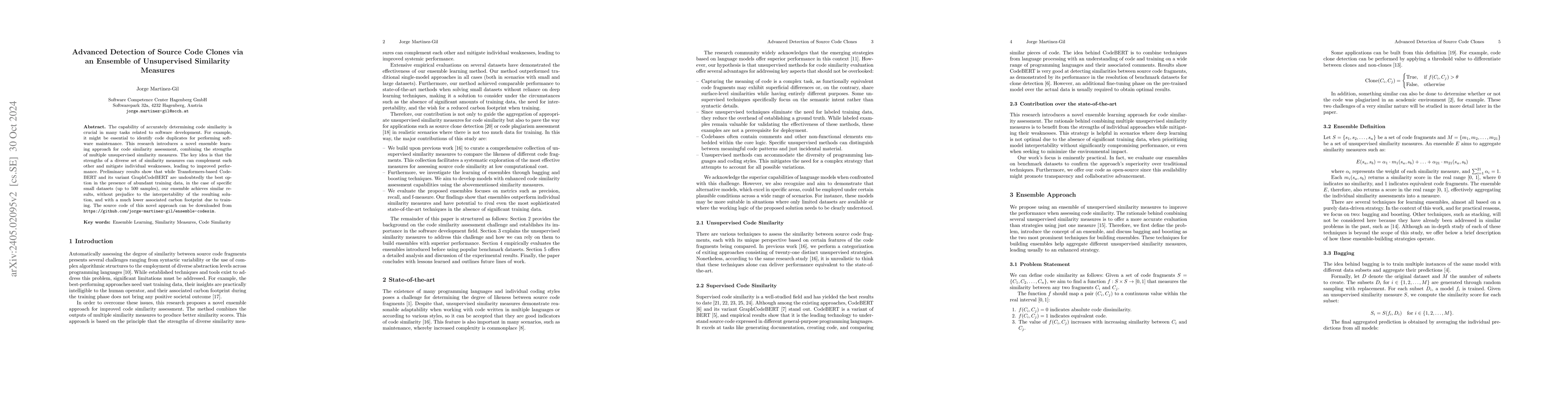 Thumbnail for Advanced Detection of Source Code Clones via an Ensemble of Unsupervised
  Similarity Measures