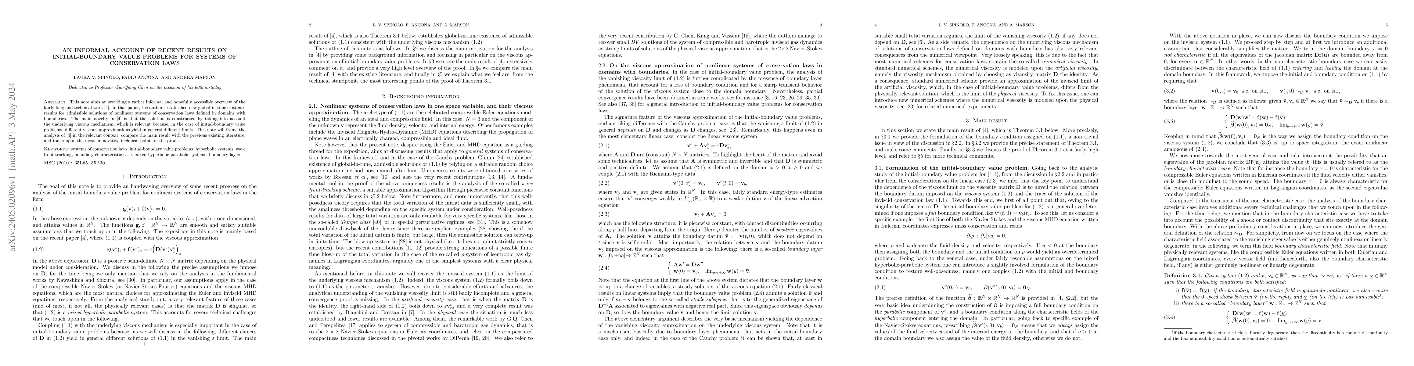 Thumbnail for An informal account of recent results on initial-boundary value problems
  for systems of conservation laws