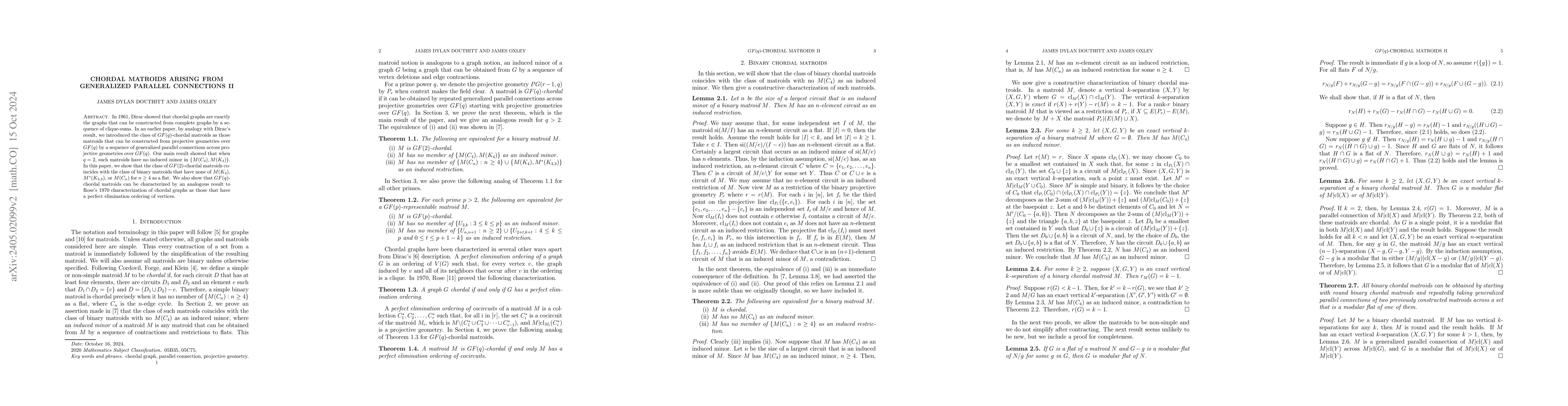 Thumbnail for Chordal matroids arising from generalized parallel connections II