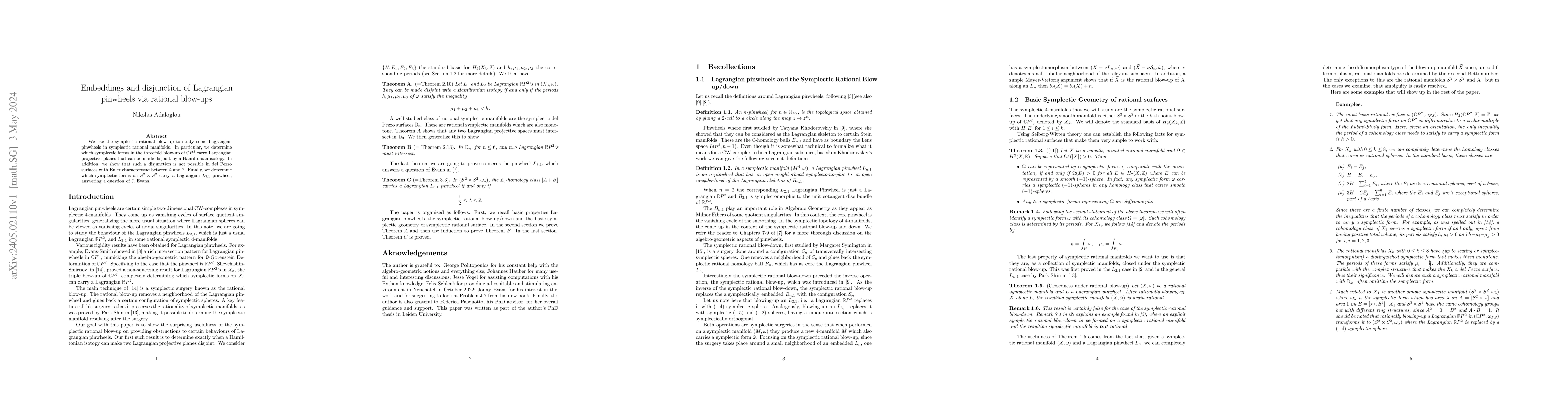 Thumbnail for Embeddings and disjunction of Lagrangian pinwheels via rational blow-ups