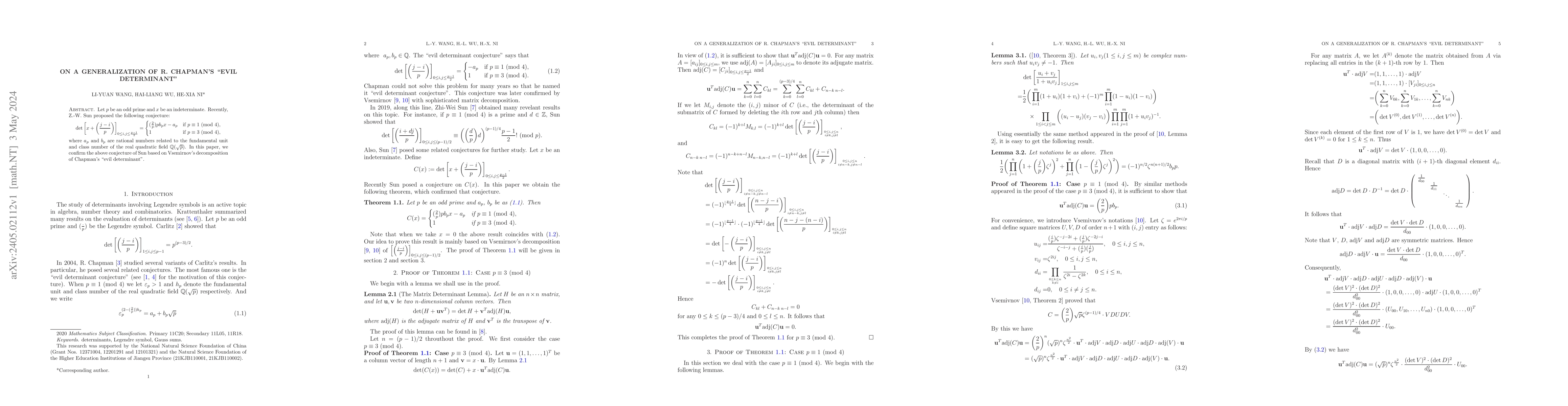 Thumbnail for On a generalization of R. Chapman's "evil determinant"