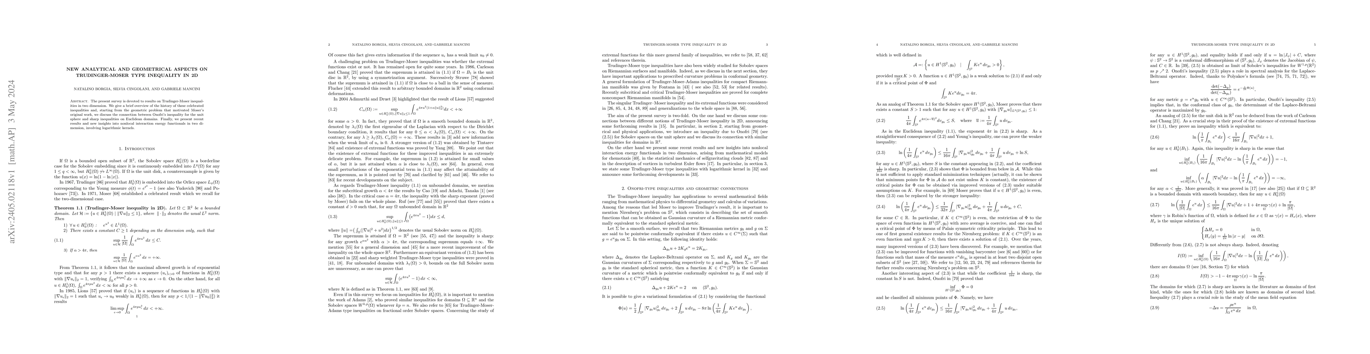 Thumbnail for New analytical and geometrical aspects on Trudinger-Moser type
  inequality in 2D