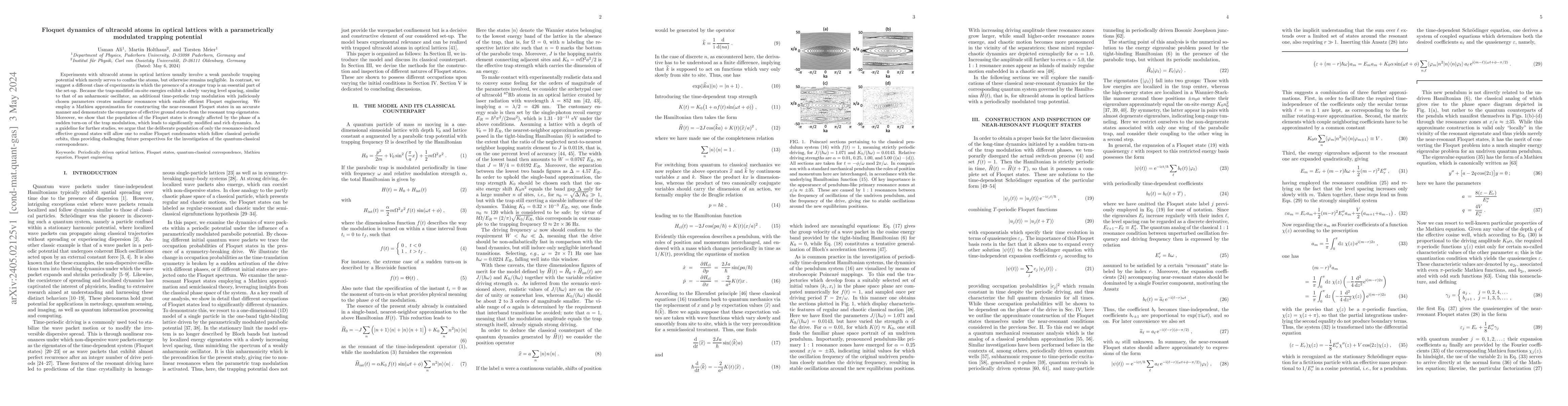 Thumbnail for Floquet dynamics of ultracold atoms in optical lattices with a
  parametrically modulated trapping potential
