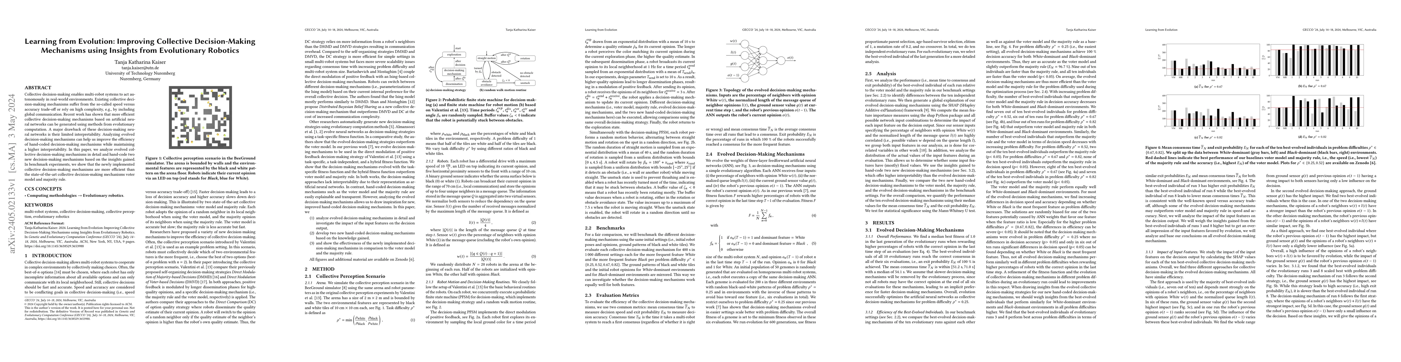 Thumbnail for Learning from Evolution: Improving Collective Decision-Making Mechanisms
  using Insights from Evolutionary Robotics