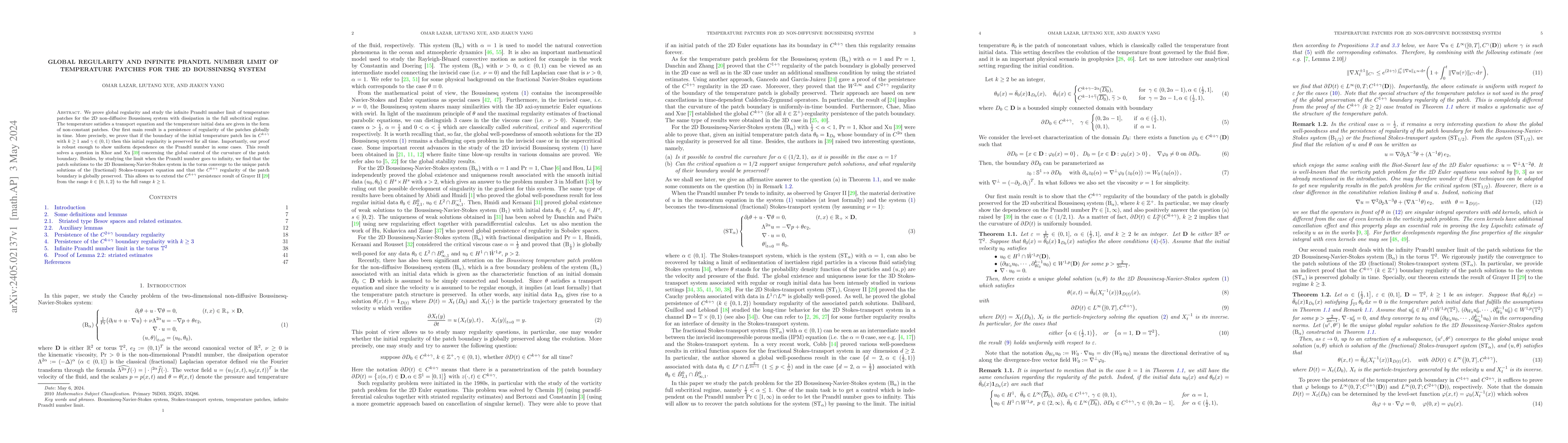 Thumbnail for Global regularity and infinite Prandtl number limit of temperature
  patches for the 2D Boussinesq system
