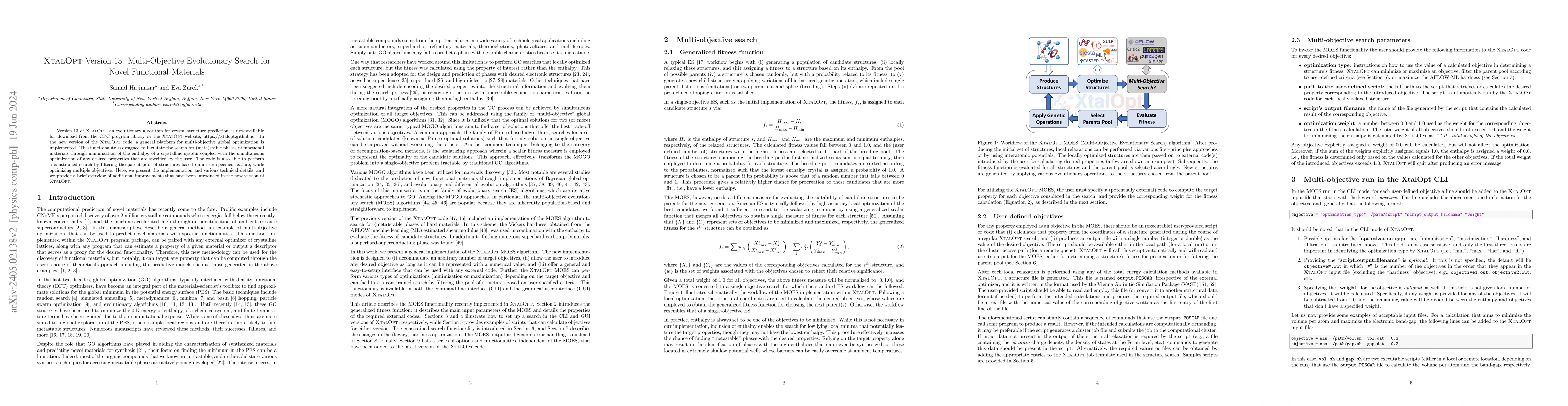 Thumbnail for XtalOpt Version 13: Multi-Objective Evolutionary Search for Novel
  Functional Materials