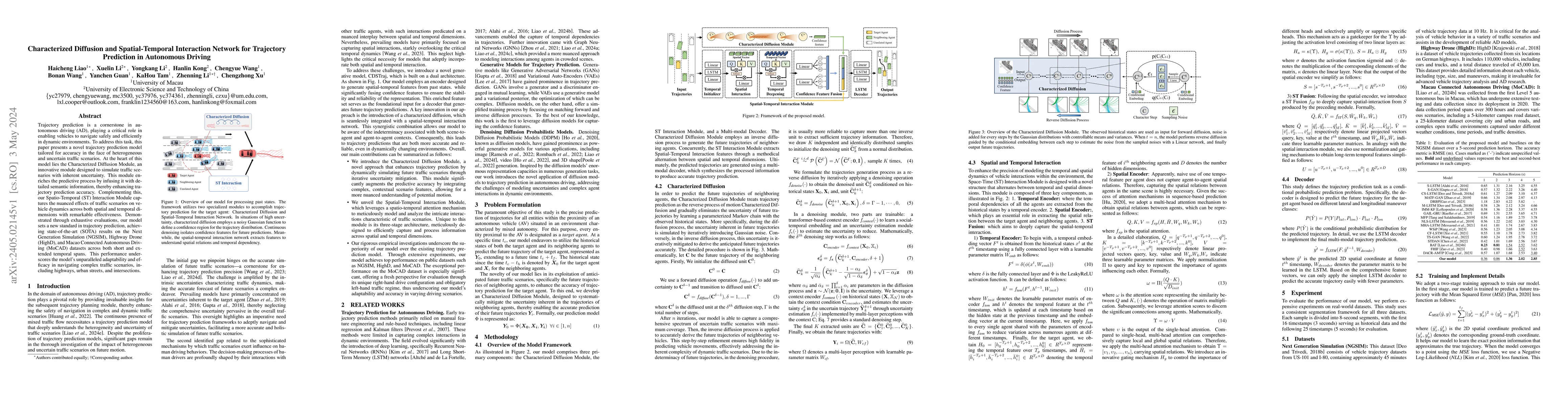 Thumbnail for Characterized Diffusion and Spatial-Temporal Interaction Network for
  Trajectory Prediction in Autonomous Driving