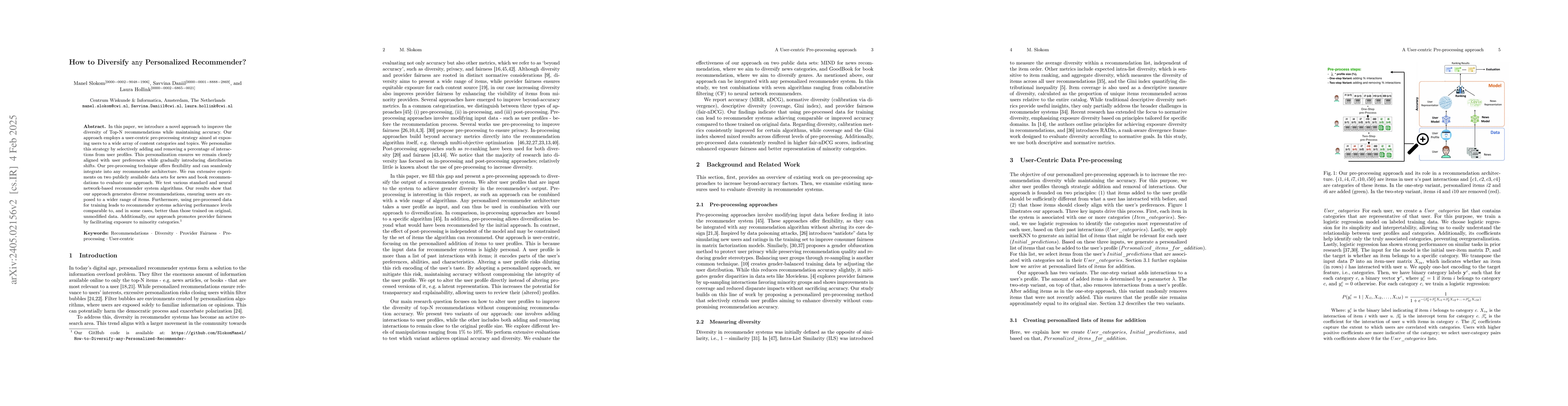 Thumbnail for How to Diversify any Personalized Recommender? A User-centric
  Pre-processing approach