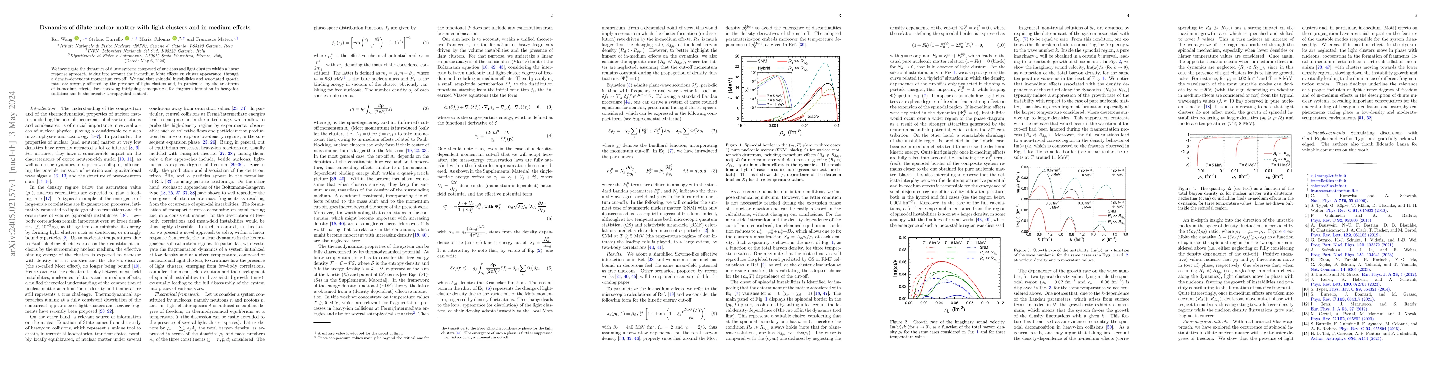Thumbnail for Dynamics of dilute nuclear matter with light clusters and in-medium
  effects